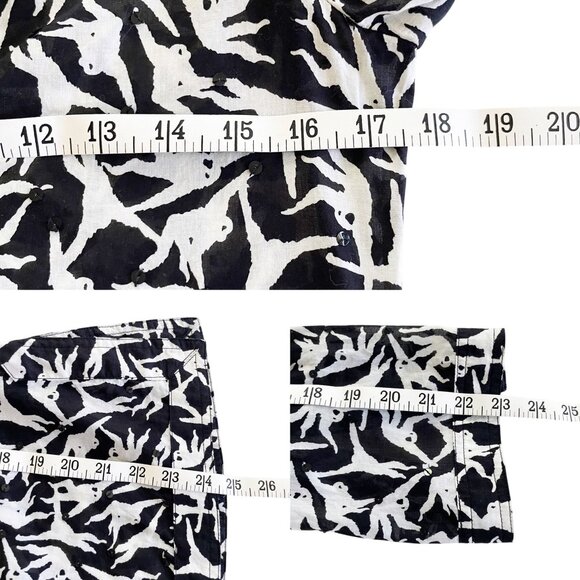 TORY BURCH Women's Black & White Monkey Print Sequins V-Neck Cotton Blouse Sz 0 - Picture 6 of 8